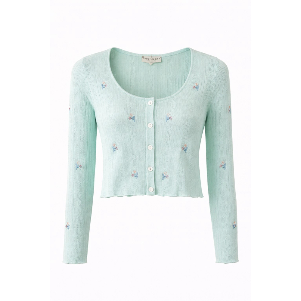 Paper Crane Cardigan Sz S Mint Floral Embroidered Button Front Cottagecore NWT